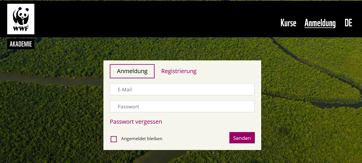 Das Foto zeigt einen Screenshot der WWF-Akademie. Zu sehen ist die Anmeldefunktion.