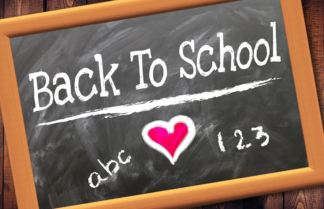 Das Foto zeigt eine schwarze Tafel mit der Aufschrift "Back to School".