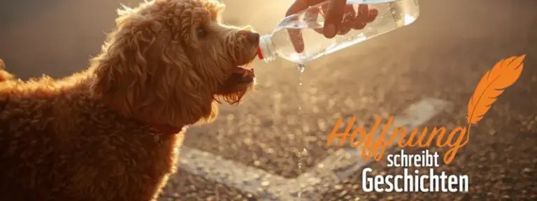 Ein Hund bekommt Wasser aus einer Wasserflasche