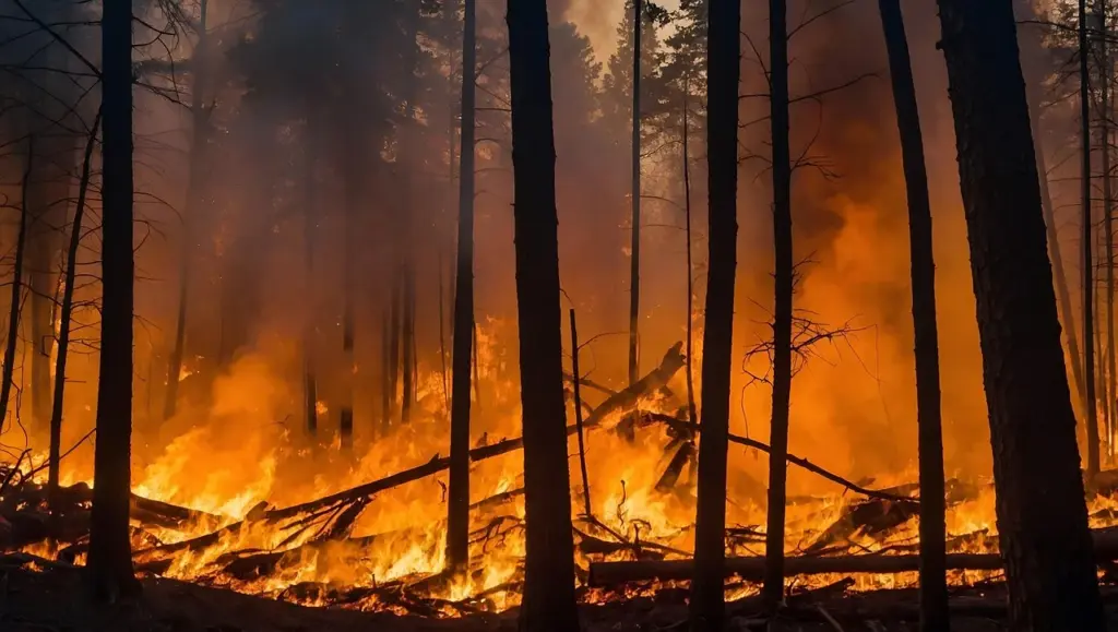 ein Wald steht in Flammen